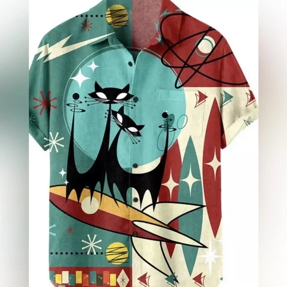 Shirt Size large Men Hawaiin 50’s Style Button Down Bowling Shirt new - Picture 2 of 3